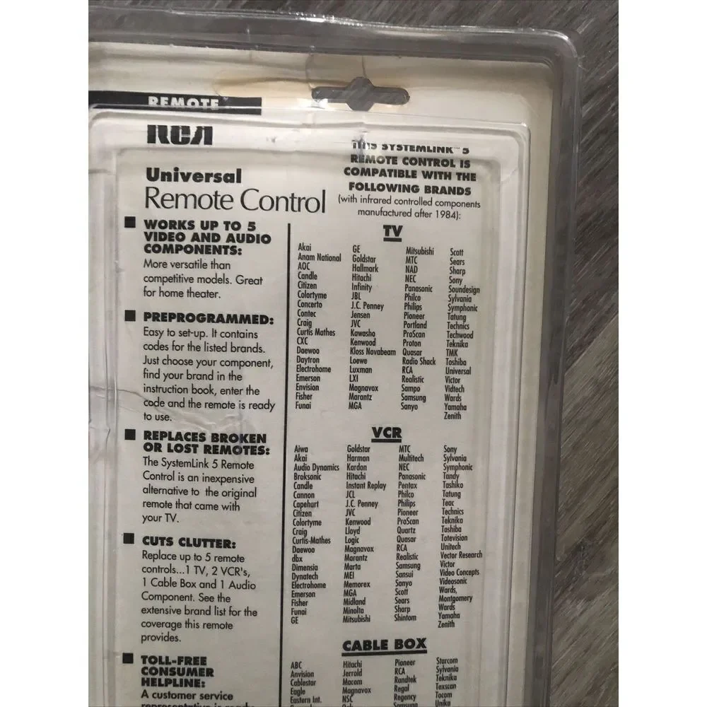 UNIVERSAL RCA REMOTE CONTROL RCU 100 Multi Brand Use Sealed / 5 Component
